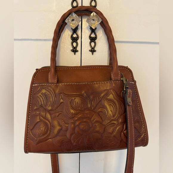 Patricia Nash Tooled Small Paris Florence Brown Satchel Crossbody Handbag - Picture 1 of 9